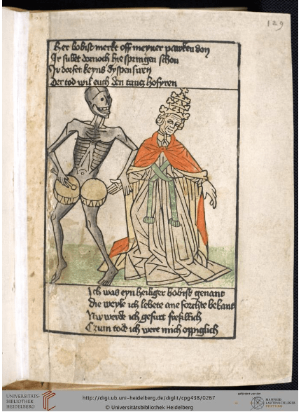 Діалог смерті з Папою. Верхньонімецький чотирирядковий танок смерті.